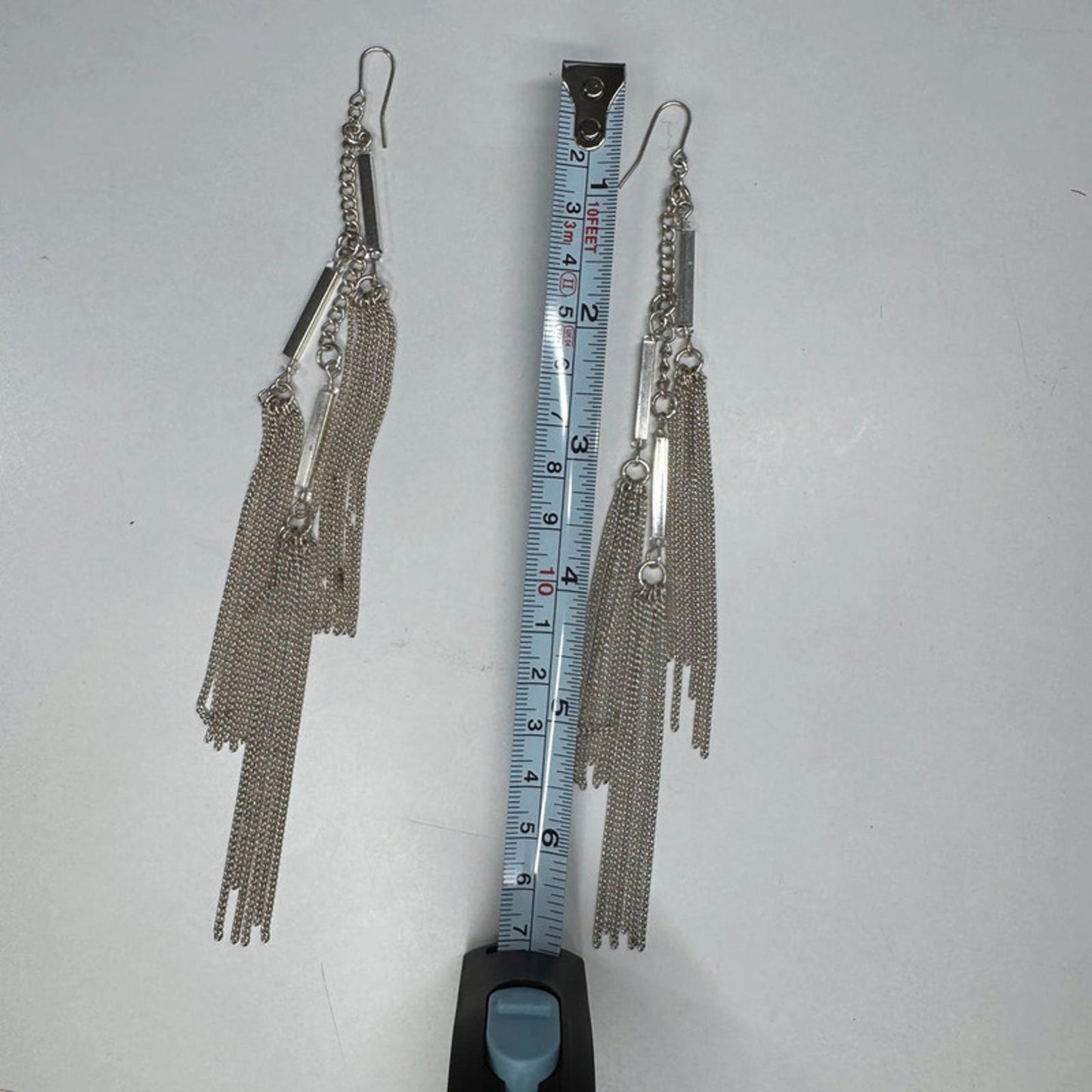 Vintage long silver-tone chain earrings