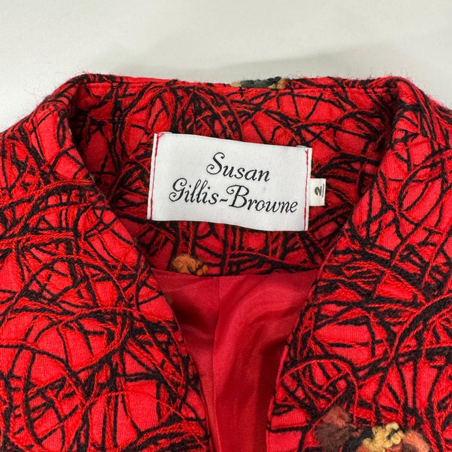 Vintage Susan Gillis-Browne Red Black Patterned Jacket