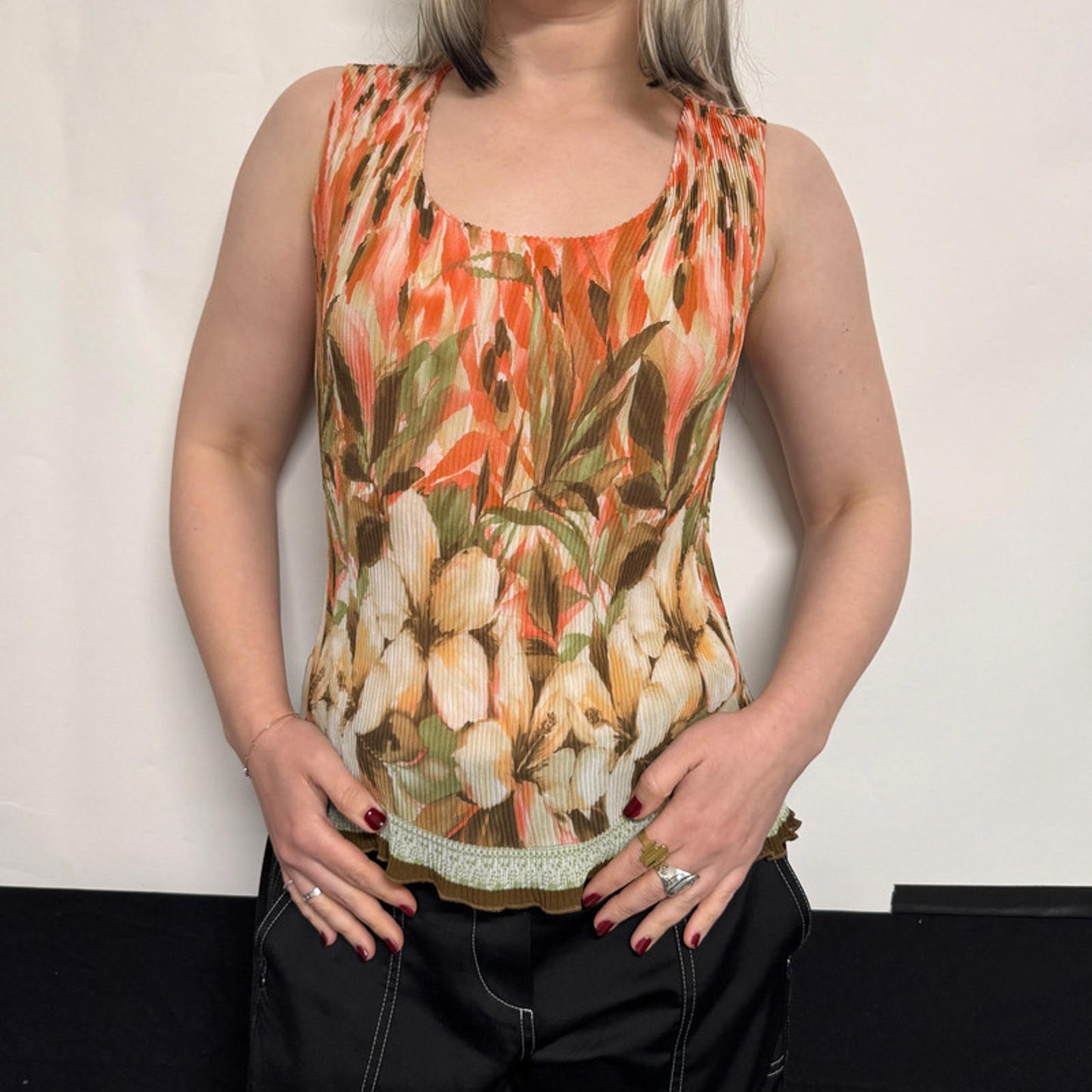 Nicola sleeveless crinkle floral top