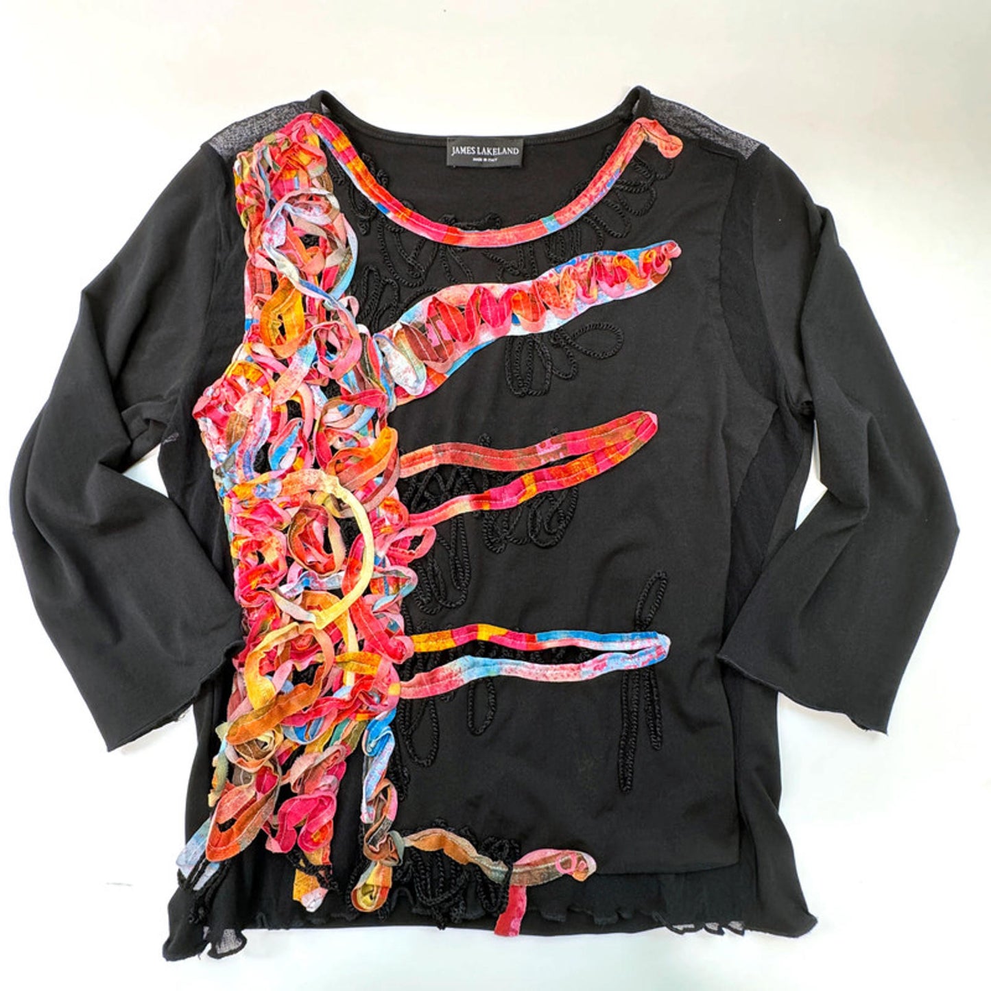 James Lakeland black long-sleeved top, textile embellishments