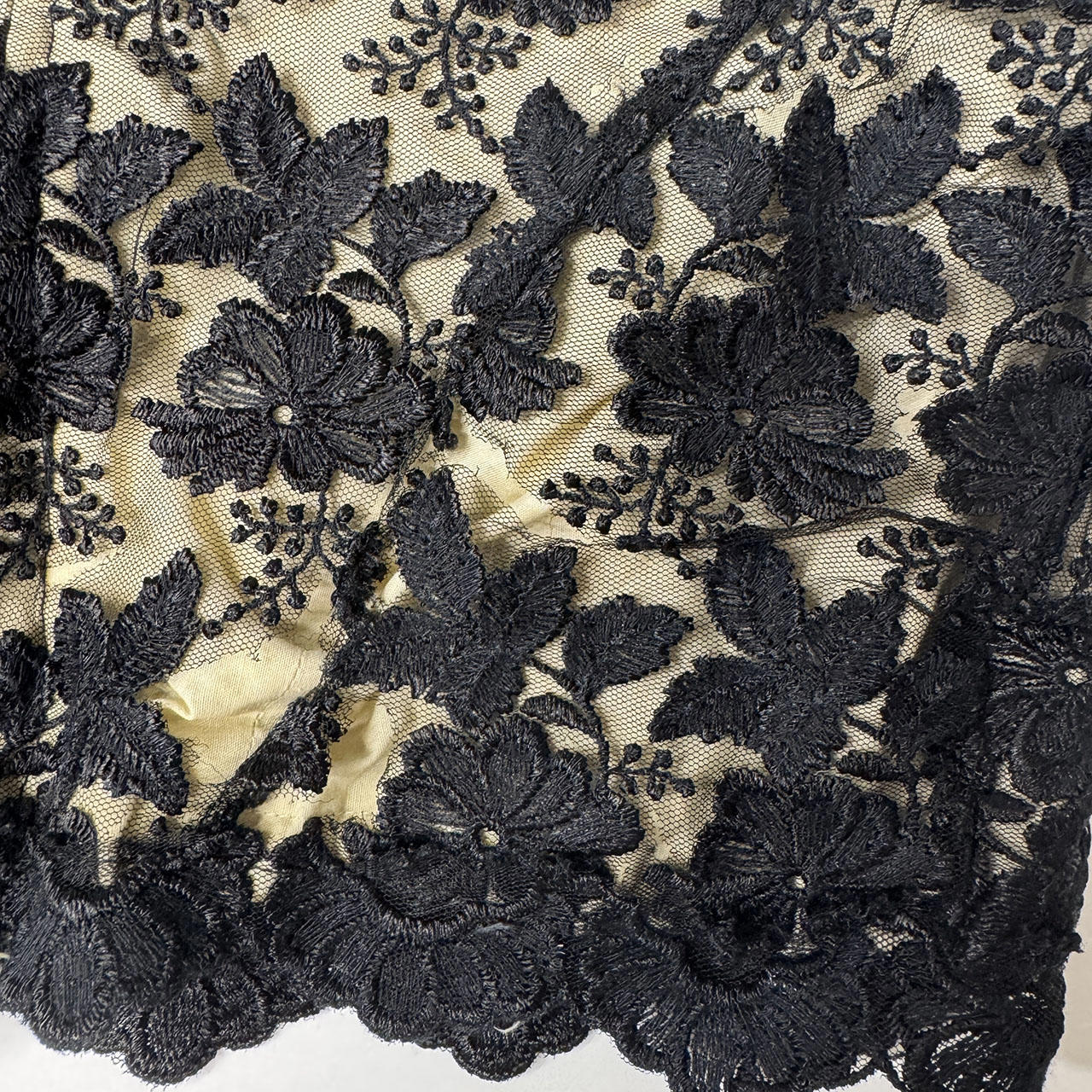 Handmade vintage ultra crop black lace top with cute sleeves and boat neckline