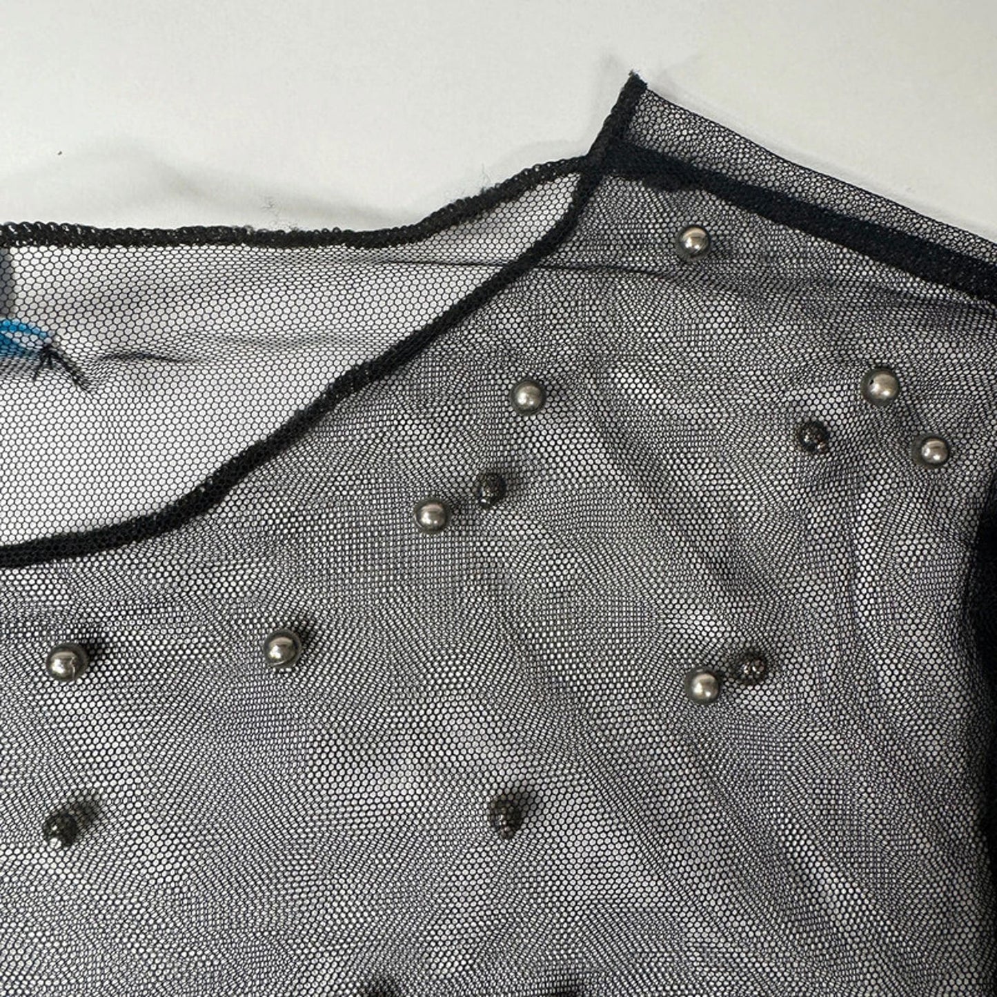 Black sheer mesh metal beads longsleeve S