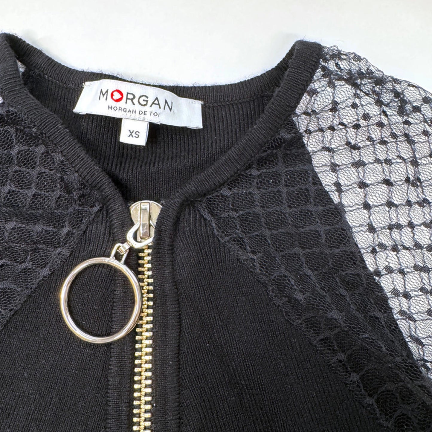 Morgan de Toi black short-sleeved zipped knit t-shirt