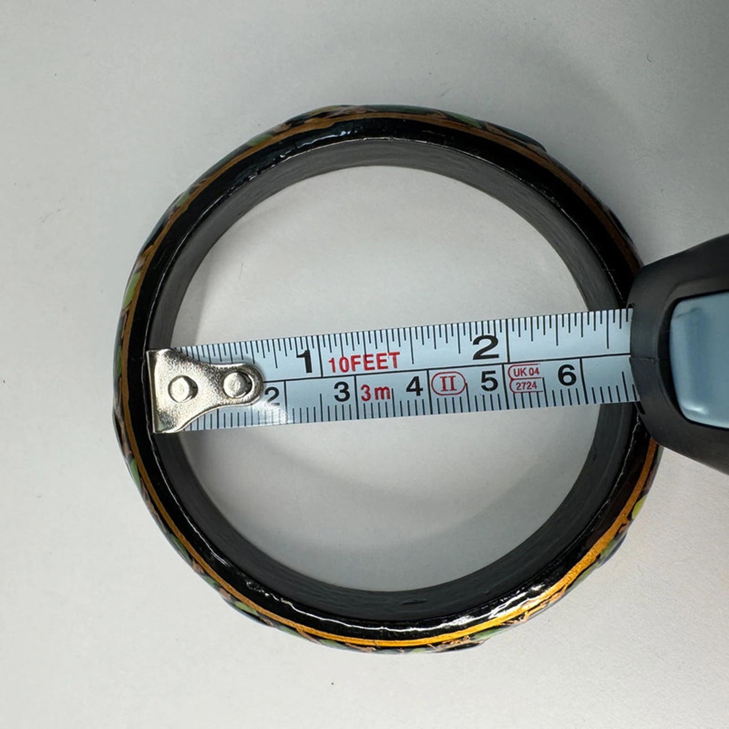 Vintage wooden painted bracelet with green blue florals