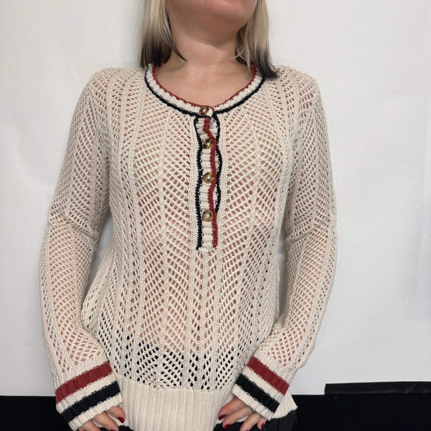 Volcom Stone Row beige with striped loose knit jumper, UK 10