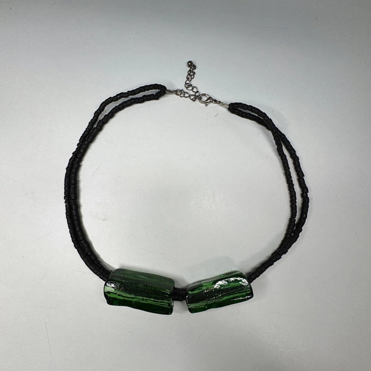 Vintage black and green glass necklace