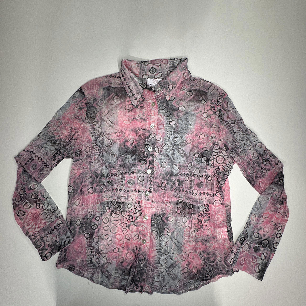Mesh sheer grey-pink lace shirt M
