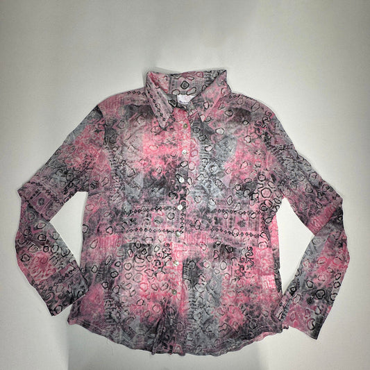 Mesh sheer grey-pink lace shirt M