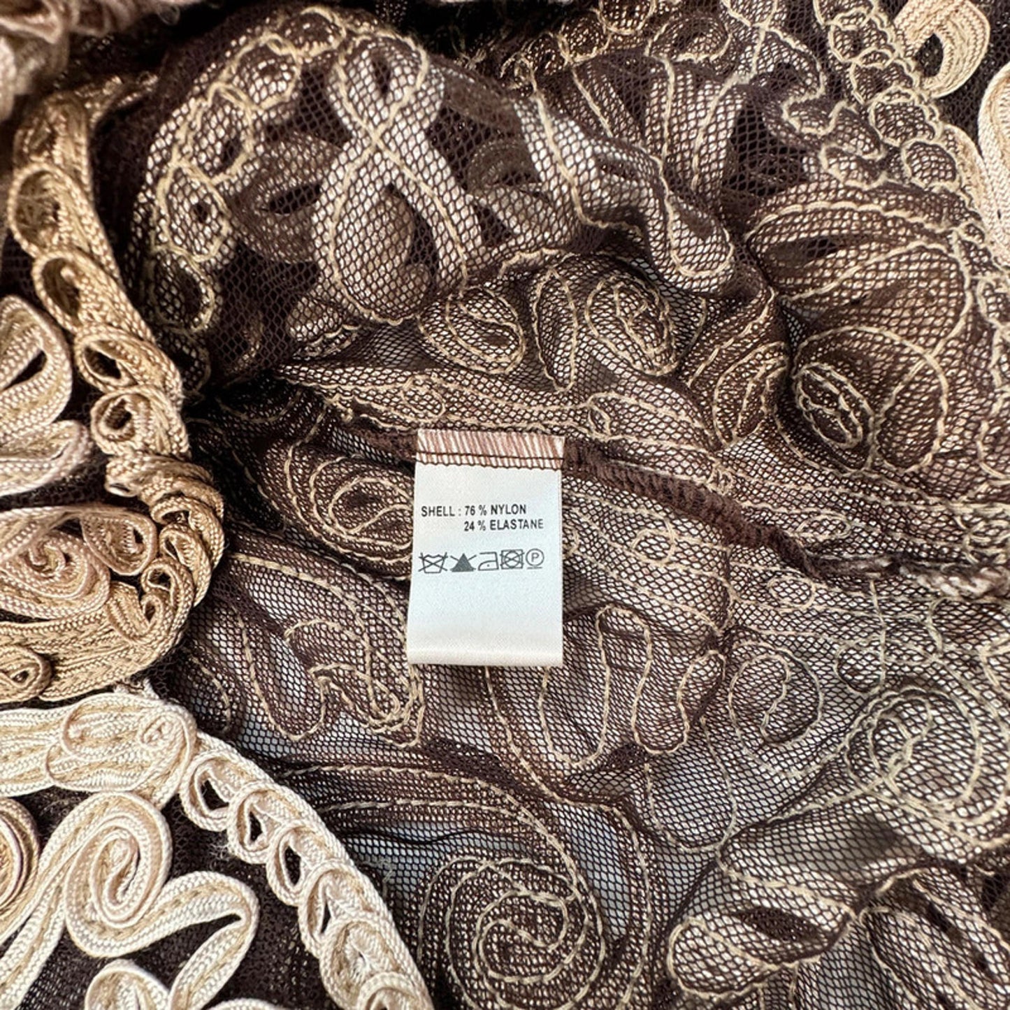 Phase Eight brown nylon woven ribbon and mesh sheer blouse, UK 10