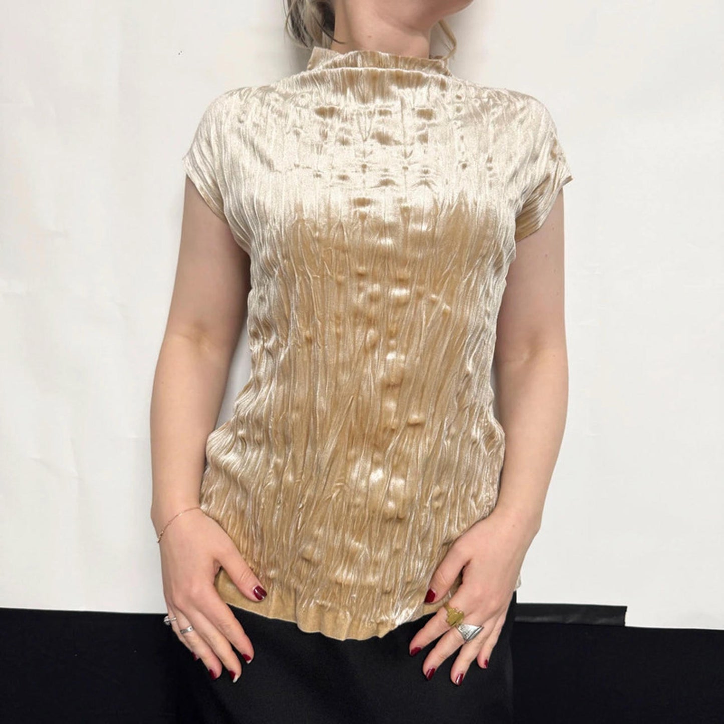 Cathrine Hammel champagne crushed velvet top