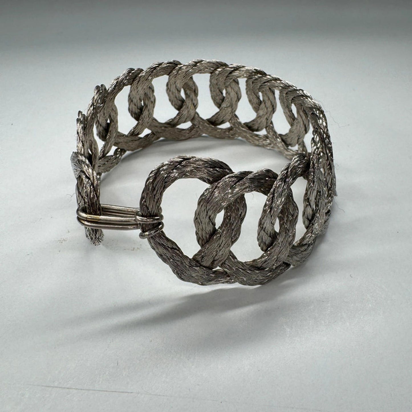 Vintage textured silver-tone woven wire bracelet