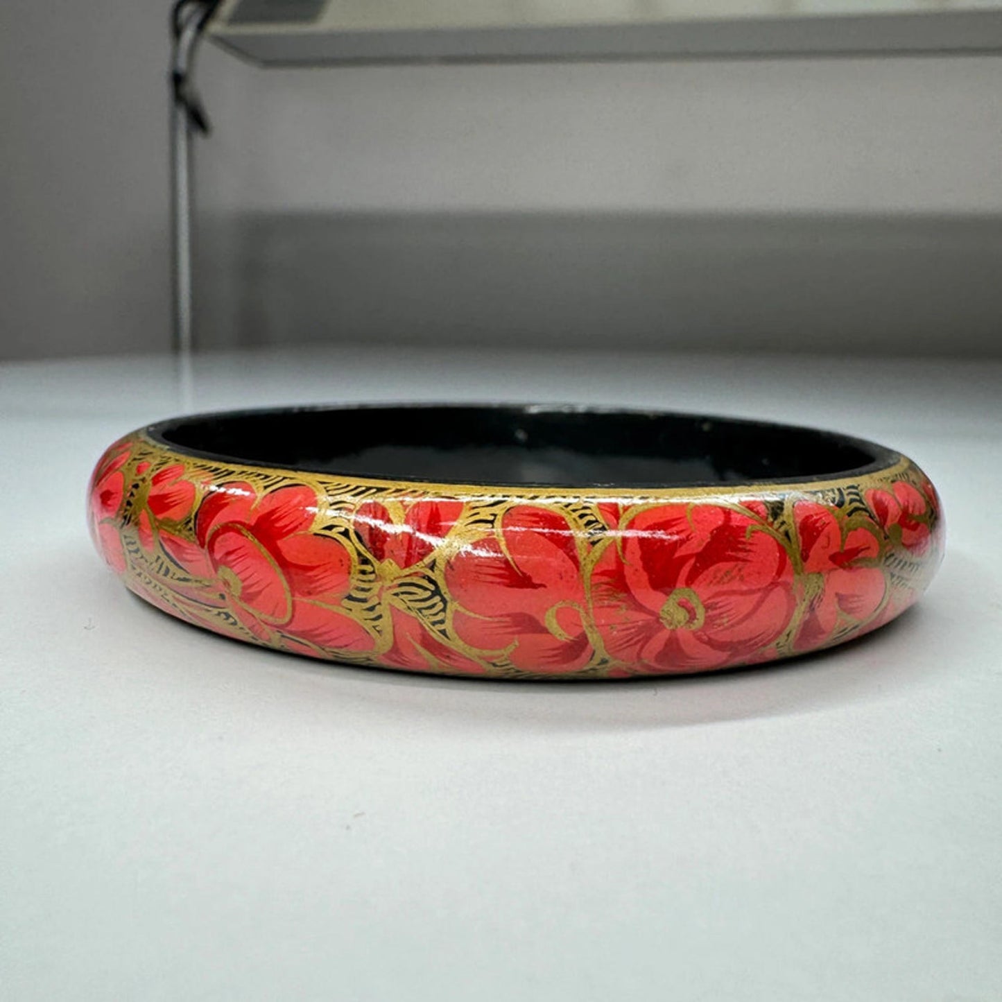 Vintage red floral wooden painted bracelet