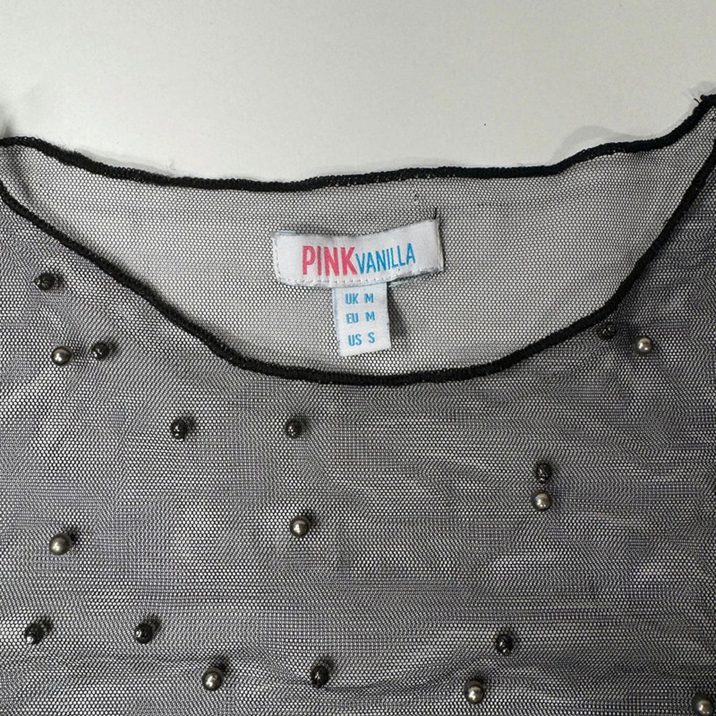 Black sheer mesh metal beads longsleeve S