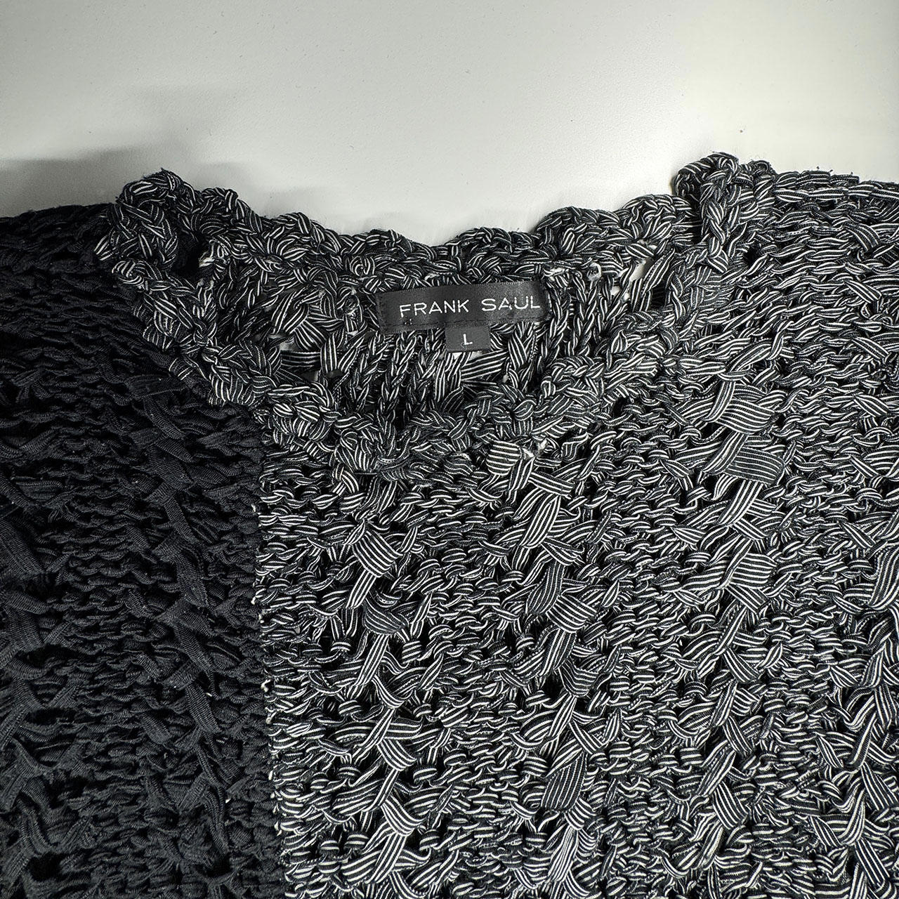 Frank Saul Black Grey Textile Woven Jumper with 3/4 bell sleeves S