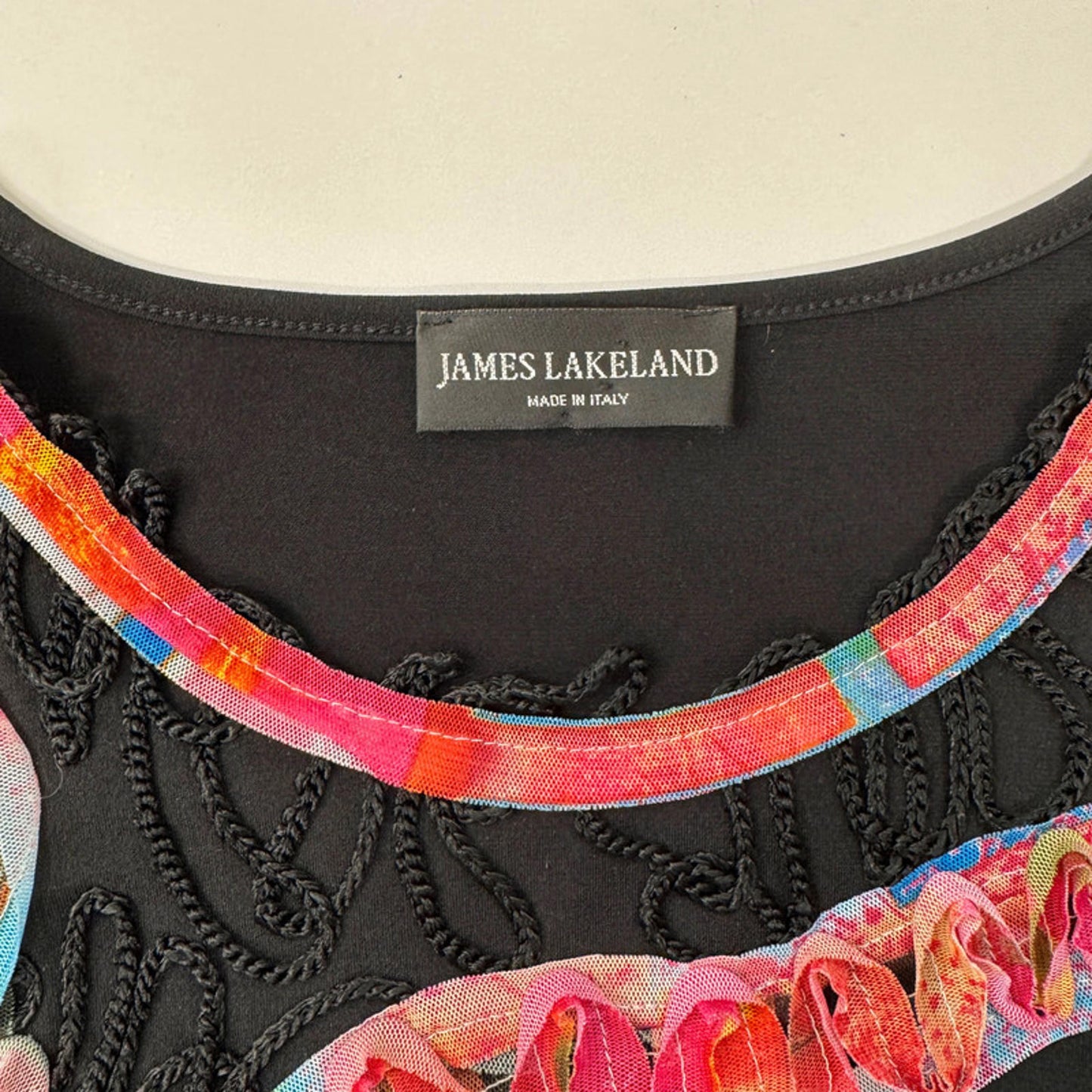 James Lakeland black long-sleeved top, textile embellishments