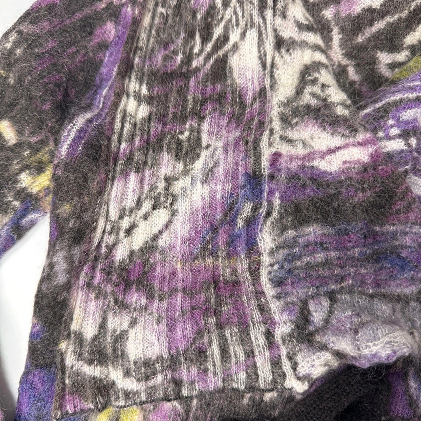 Passport purple and green wool wrap cardigan