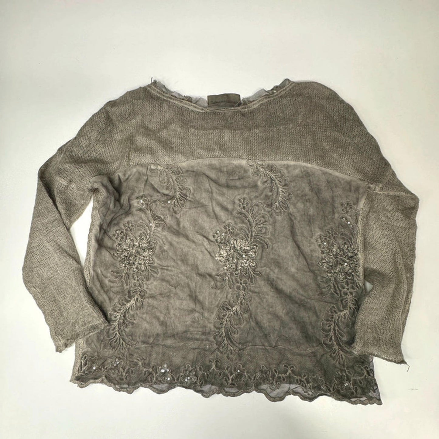 ChillNorway sheer loose knit green sweater with floral embroidery