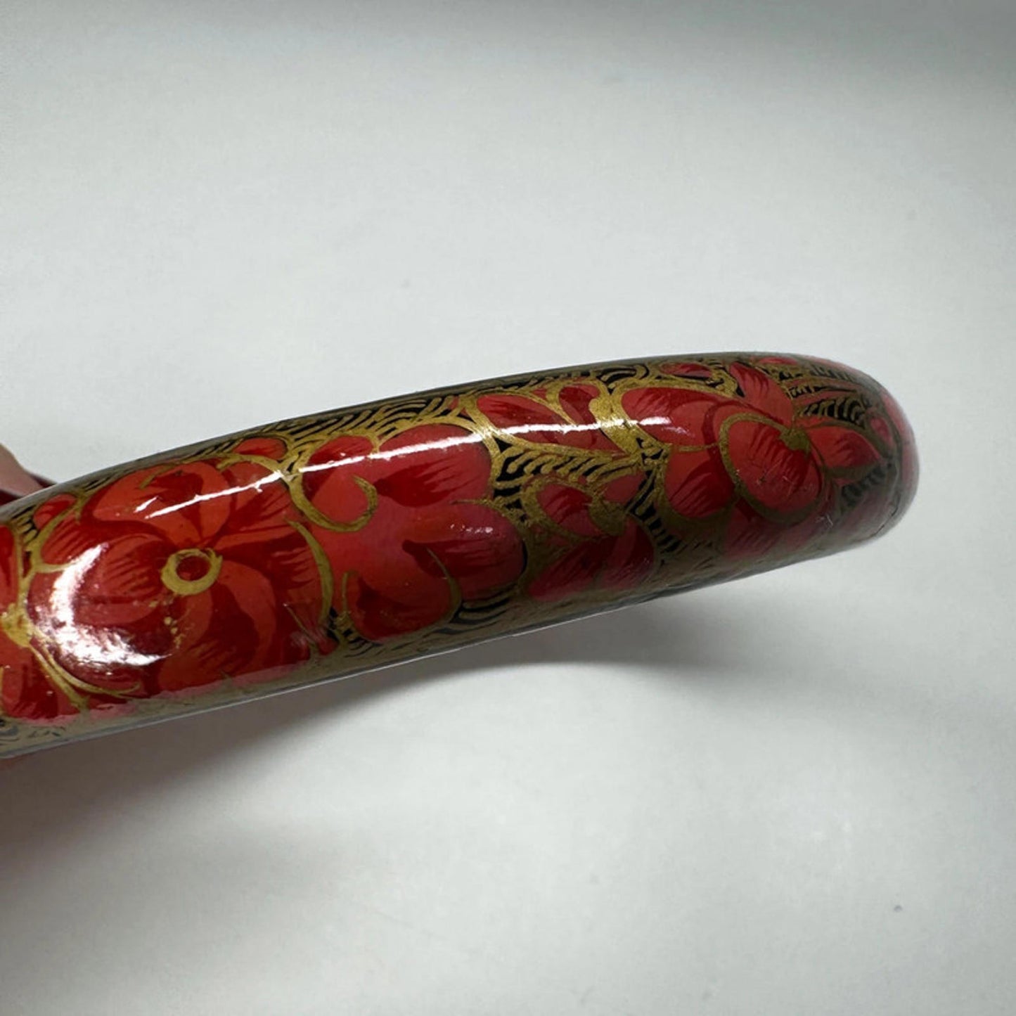 Vintage red floral wooden painted bracelet