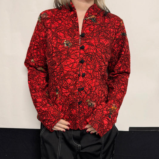 Vintage Susan Gillis-Browne Red Black Patterned Jacket