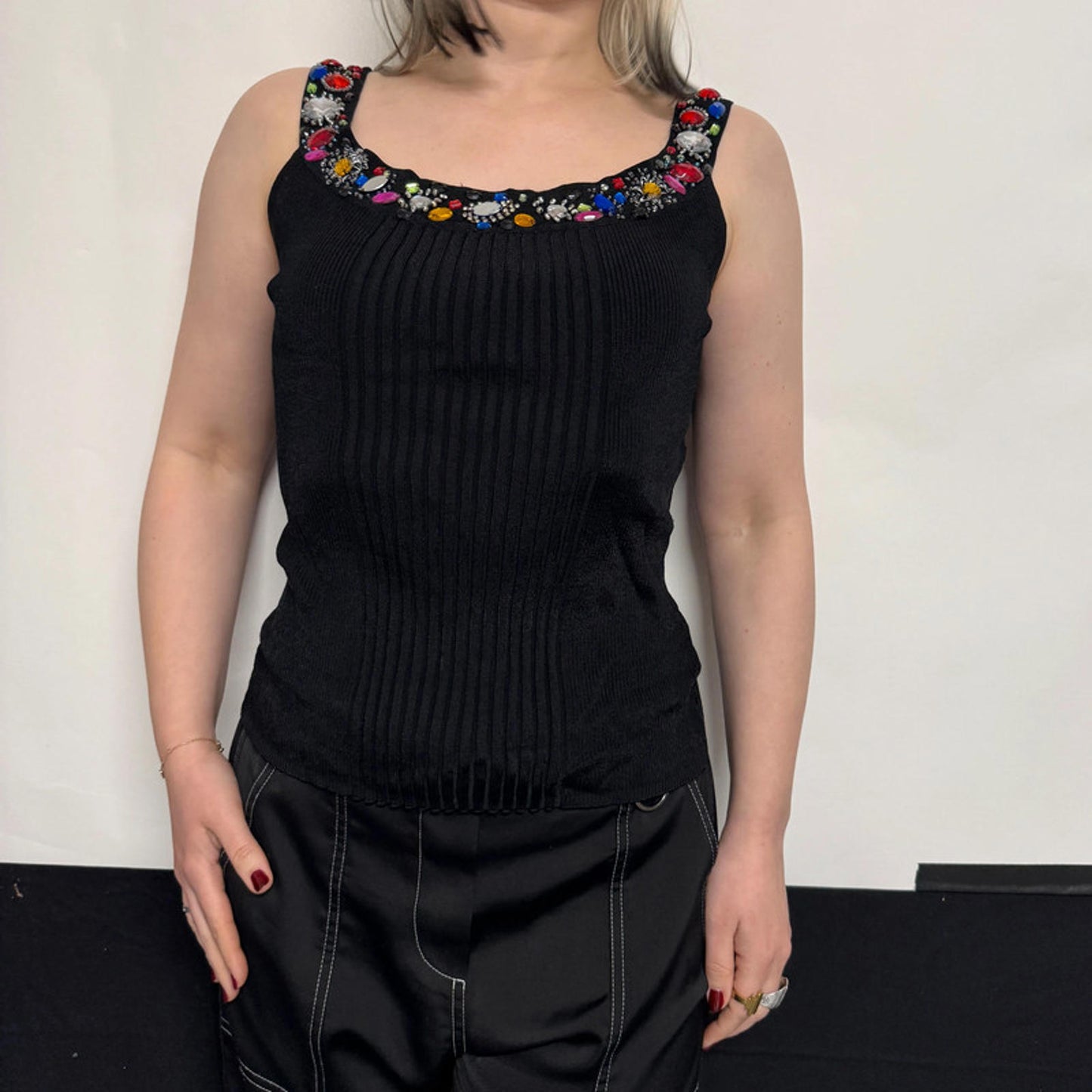 Caché black colorful bejewelled top