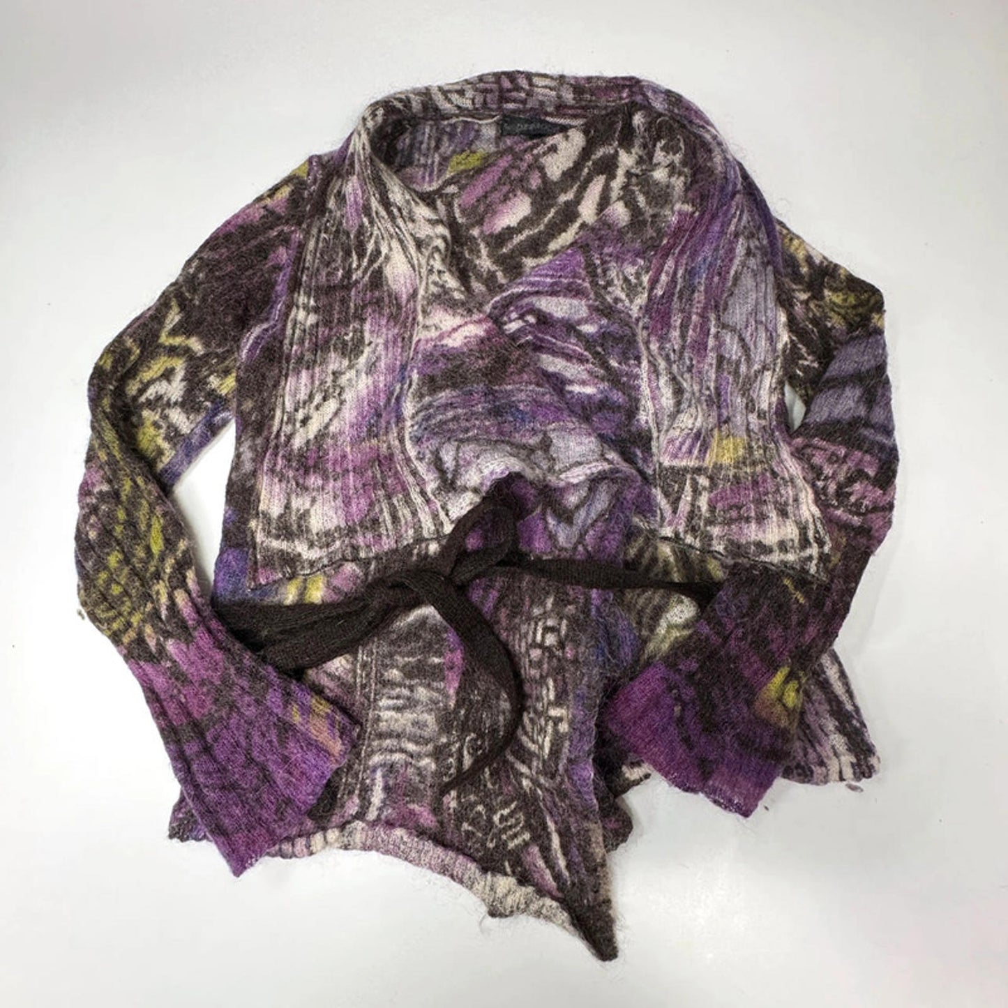 Passport purple and green wool wrap cardigan