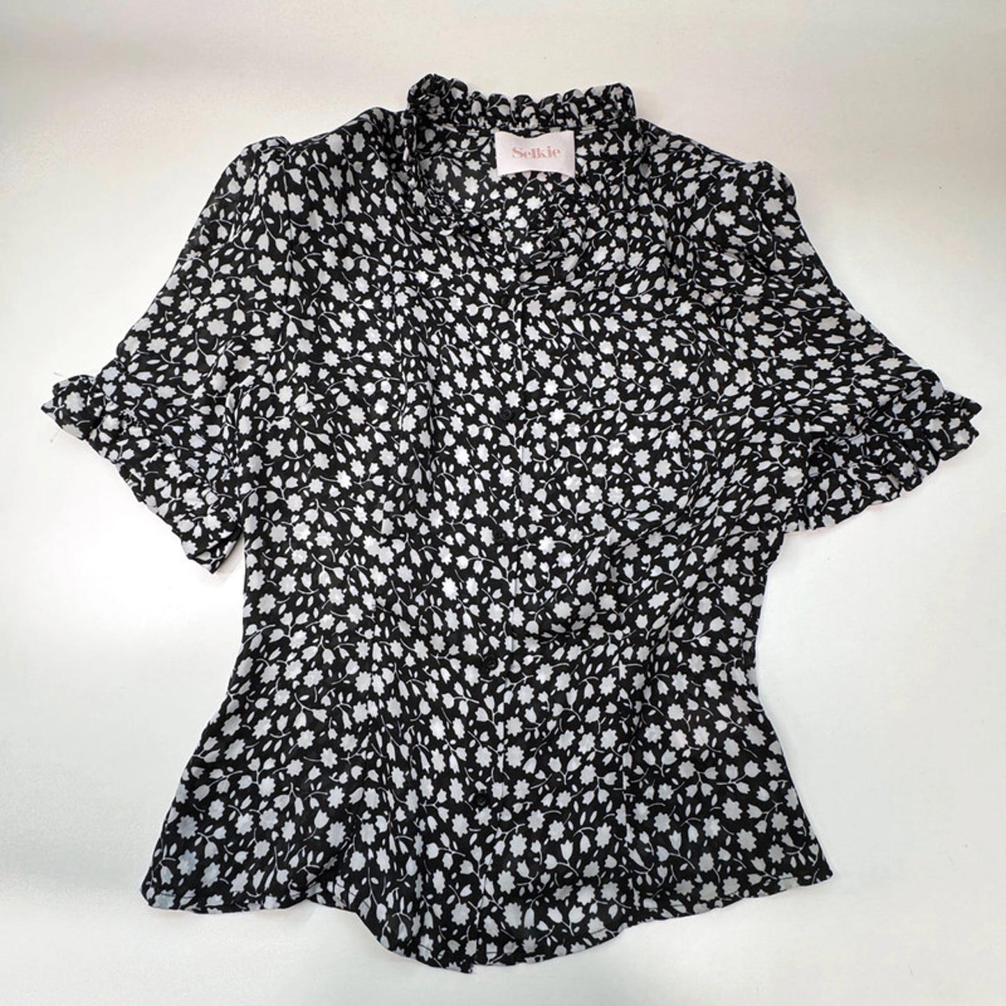 SELKIE black floral blouse, polyester