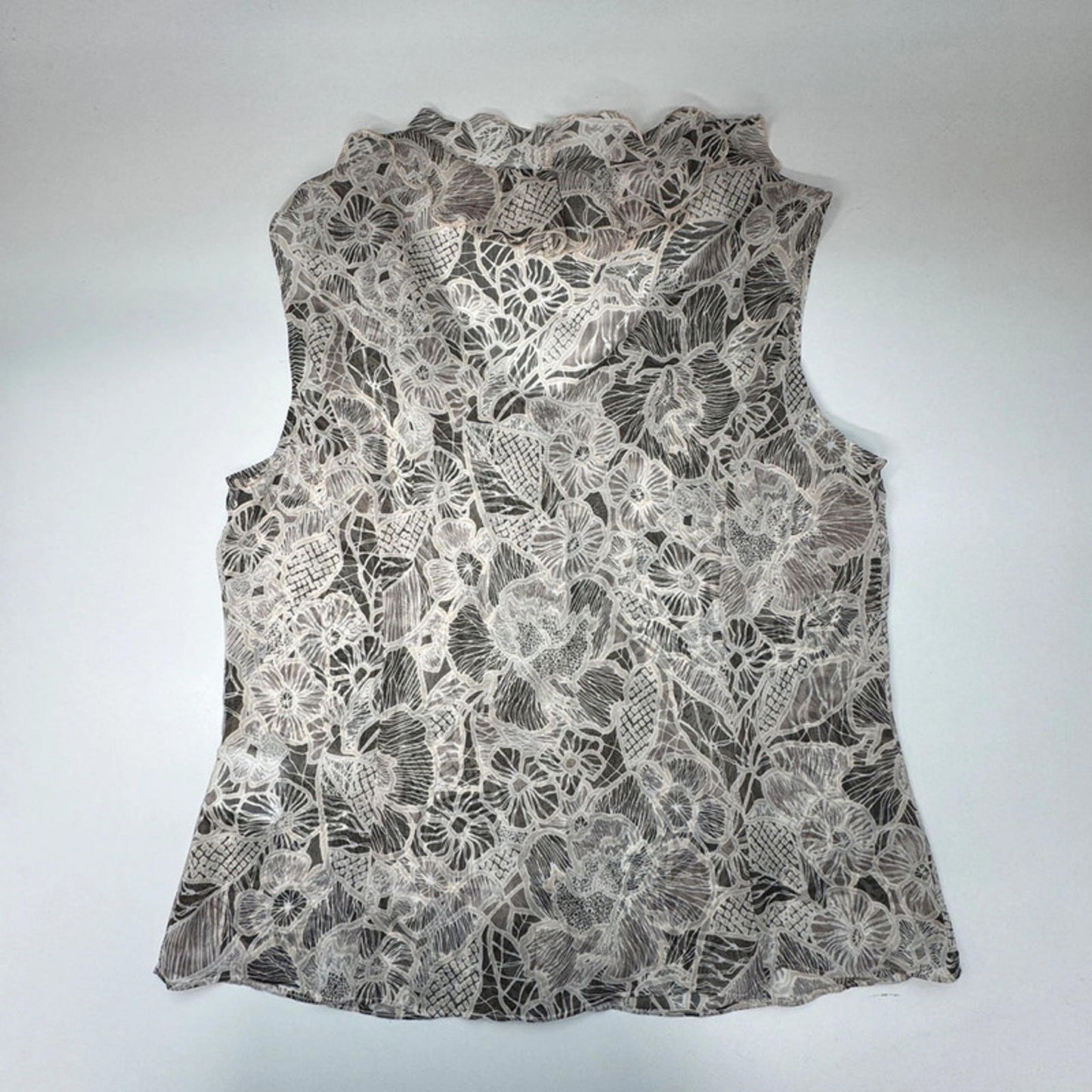 Precis ruffled floral beige brown sleeveless blouse