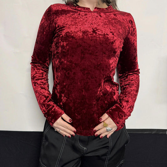 Vovk red velvet long-sleeved top