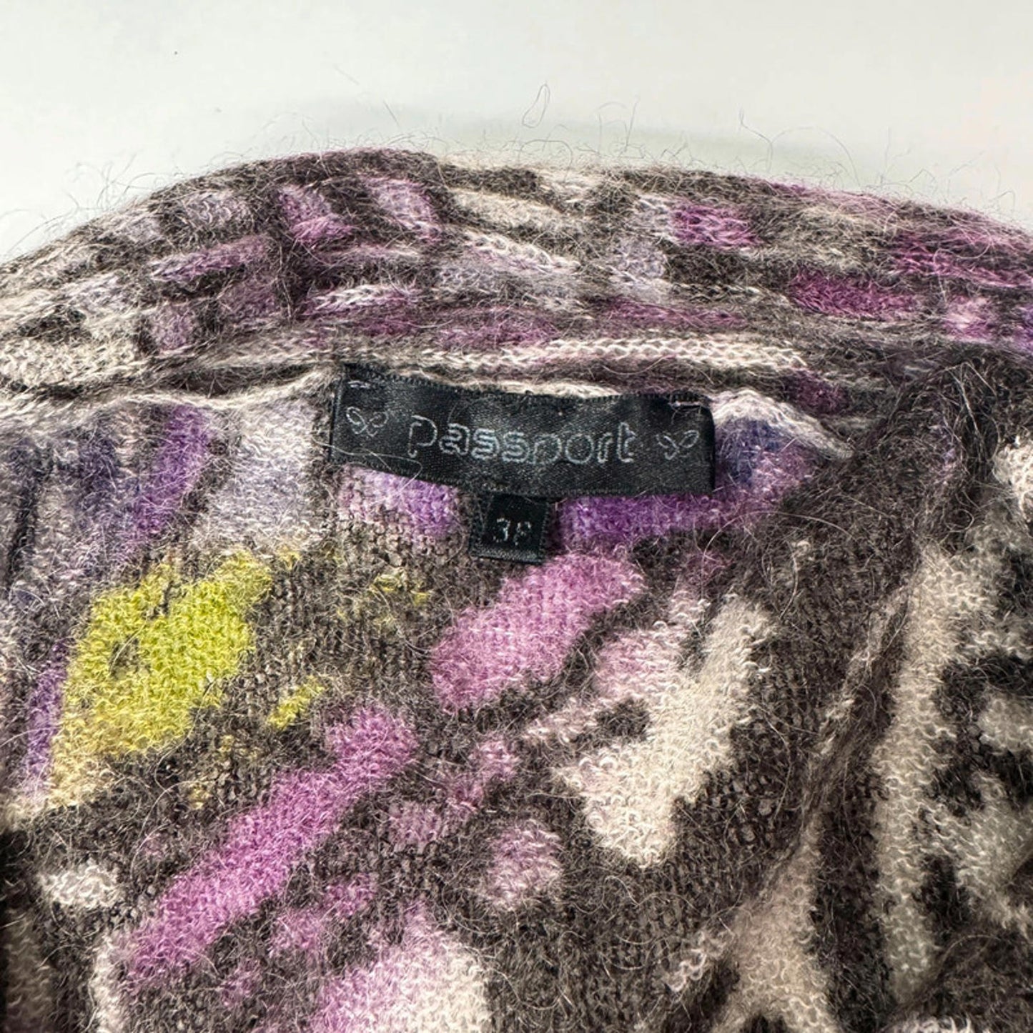 Passport purple and green wool wrap cardigan