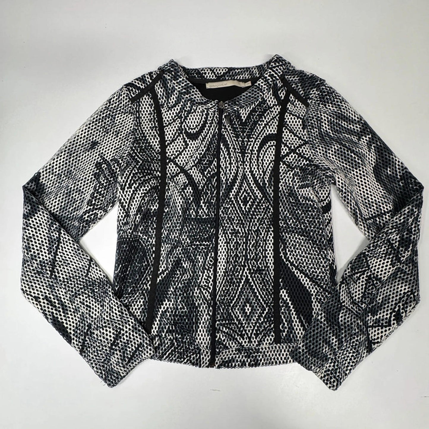 Passport black and white mesh zip-up top
