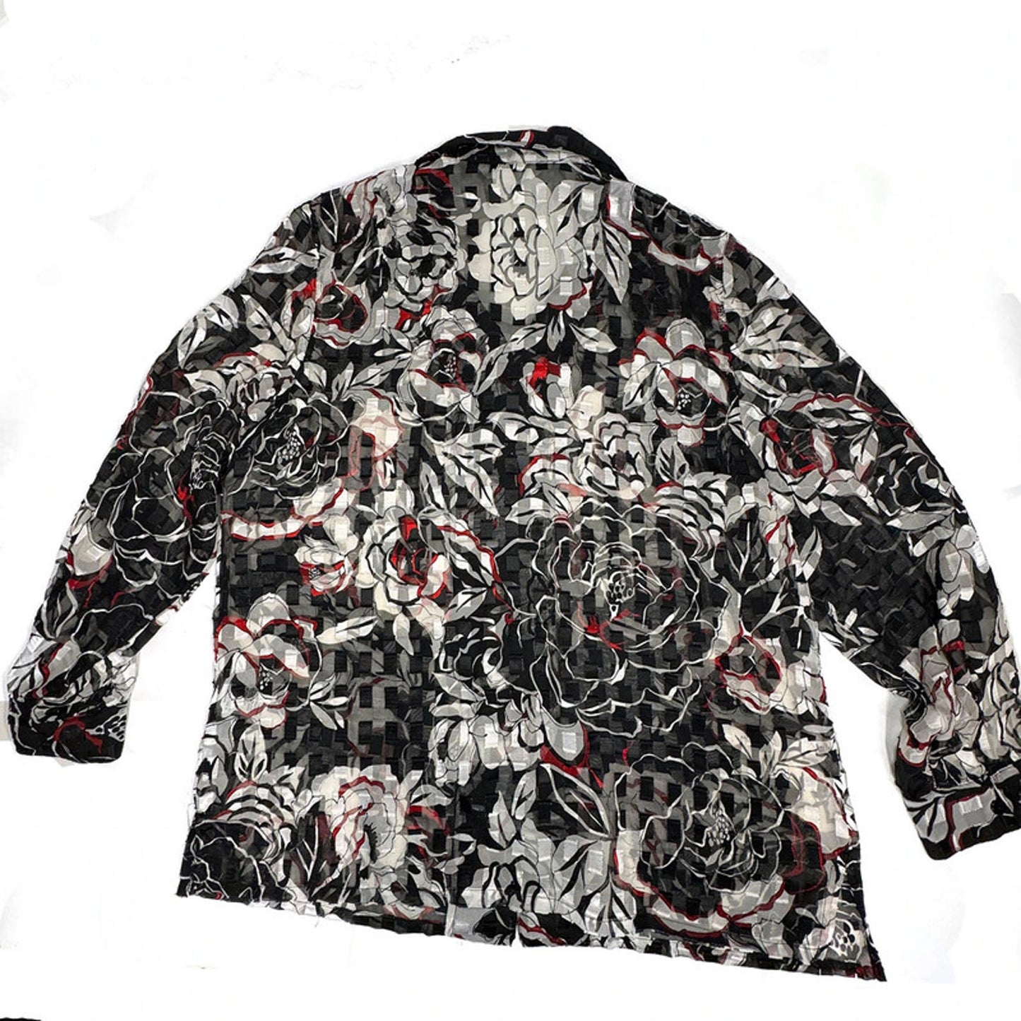 Vintage Alia Petites Women's Blouse Black Floral Sheer UK 12