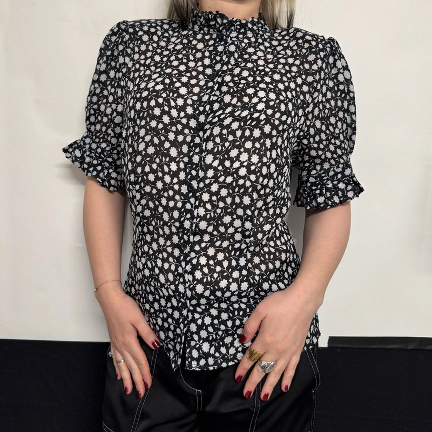 SELKIE black floral blouse, polyester