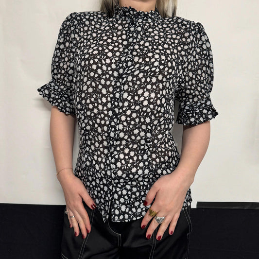 SELKIE black floral blouse, polyester