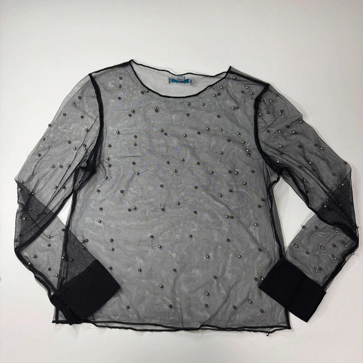 Black sheer mesh metal beads longsleeve S