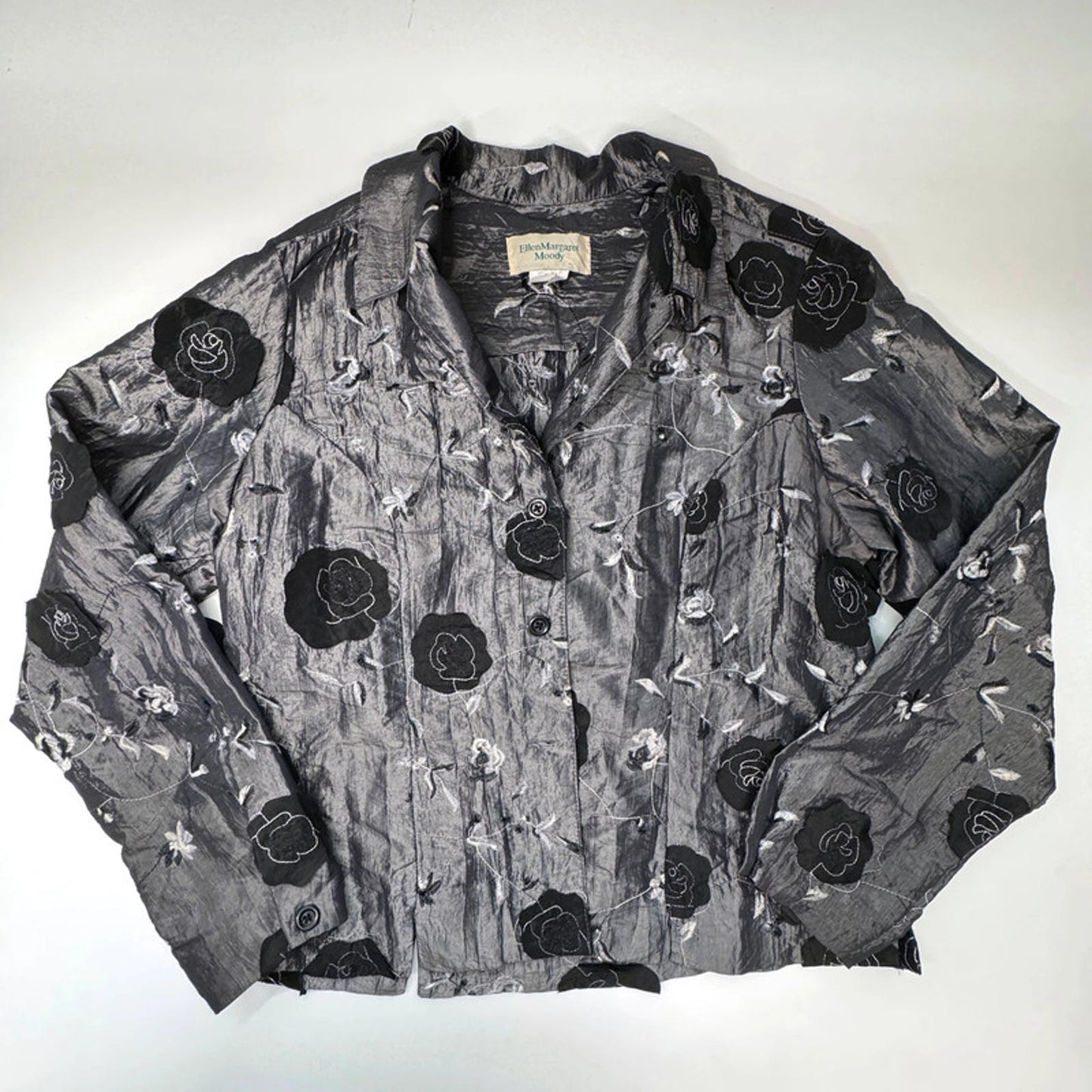 Vintage Ellen Margaret Moody grey-silver satin long-sleeved jacket