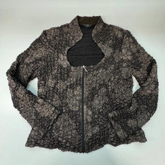 Tia brown round neck crinkle blazer, M