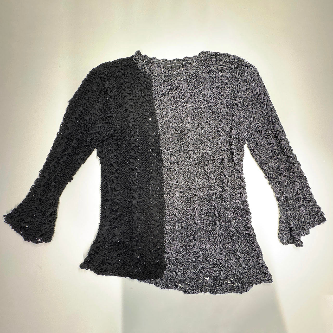 Frank Saul Black Grey Textile Woven Jumper with 3/4 bell sleeves S