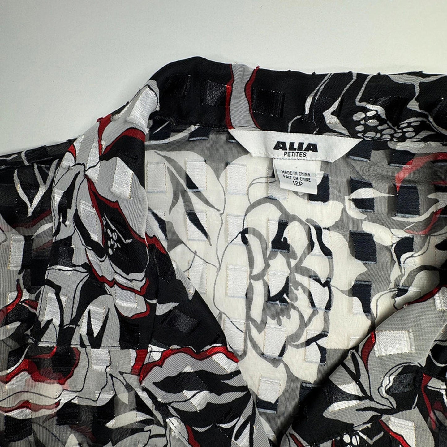 Vintage Alia Petites Women's Blouse Black Floral Sheer UK 12