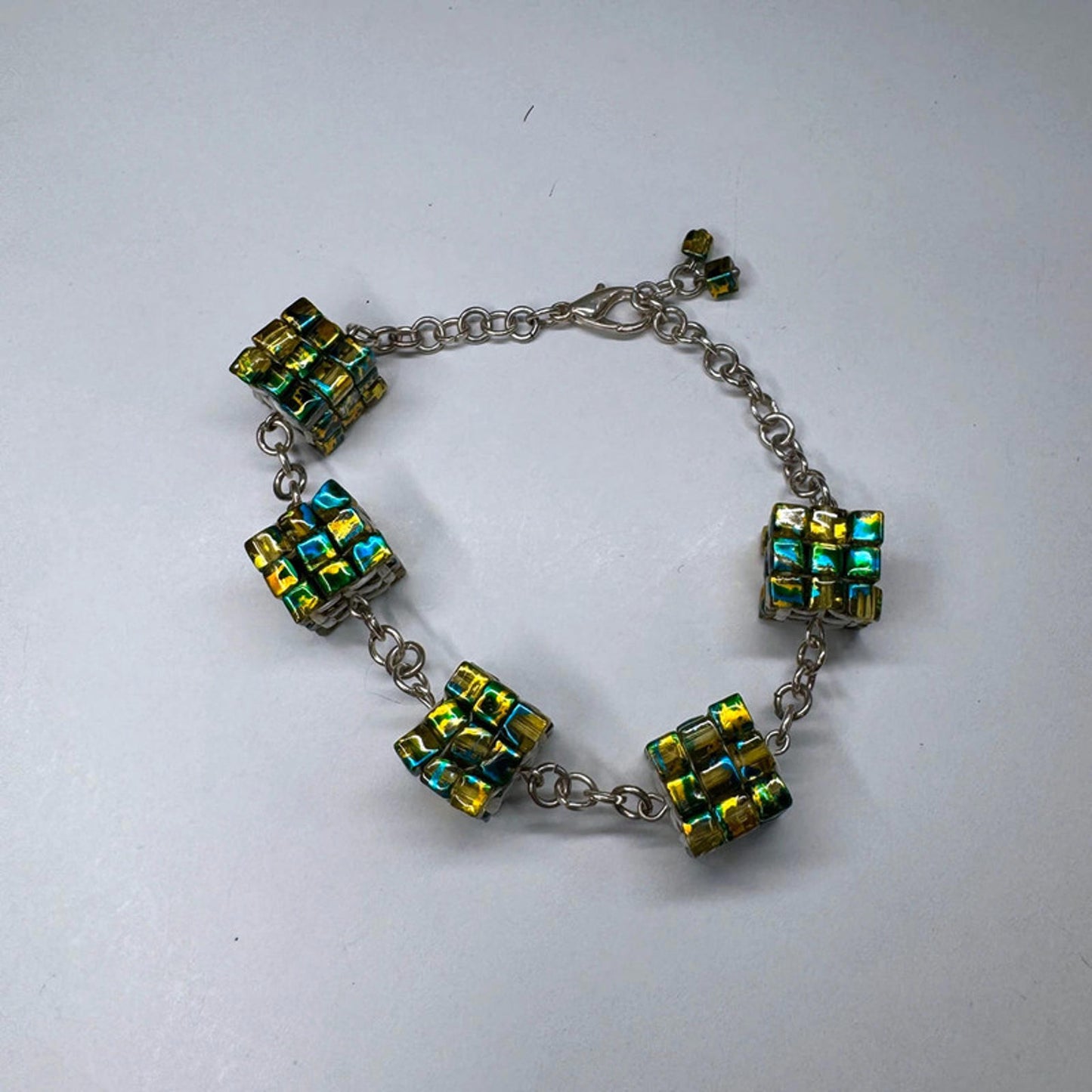 Vintage chunky green cube bracelet