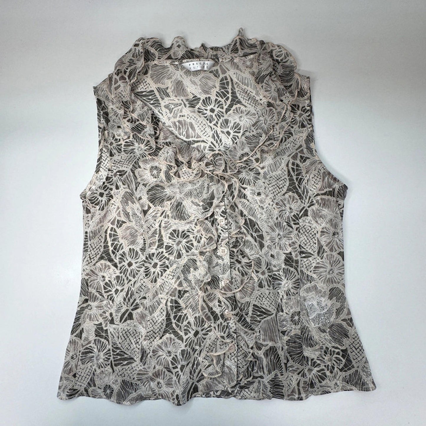 Precis ruffled floral beige brown sleeveless blouse