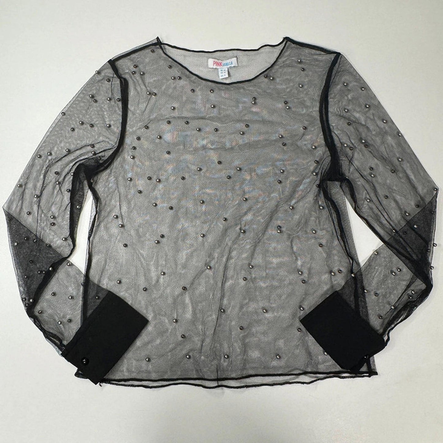 Black sheer mesh metal beads longsleeve S