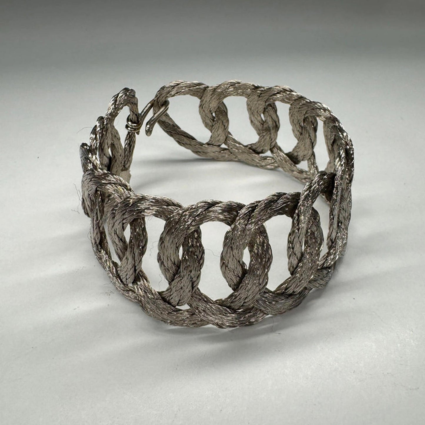 Vintage textured silver-tone woven wire bracelet