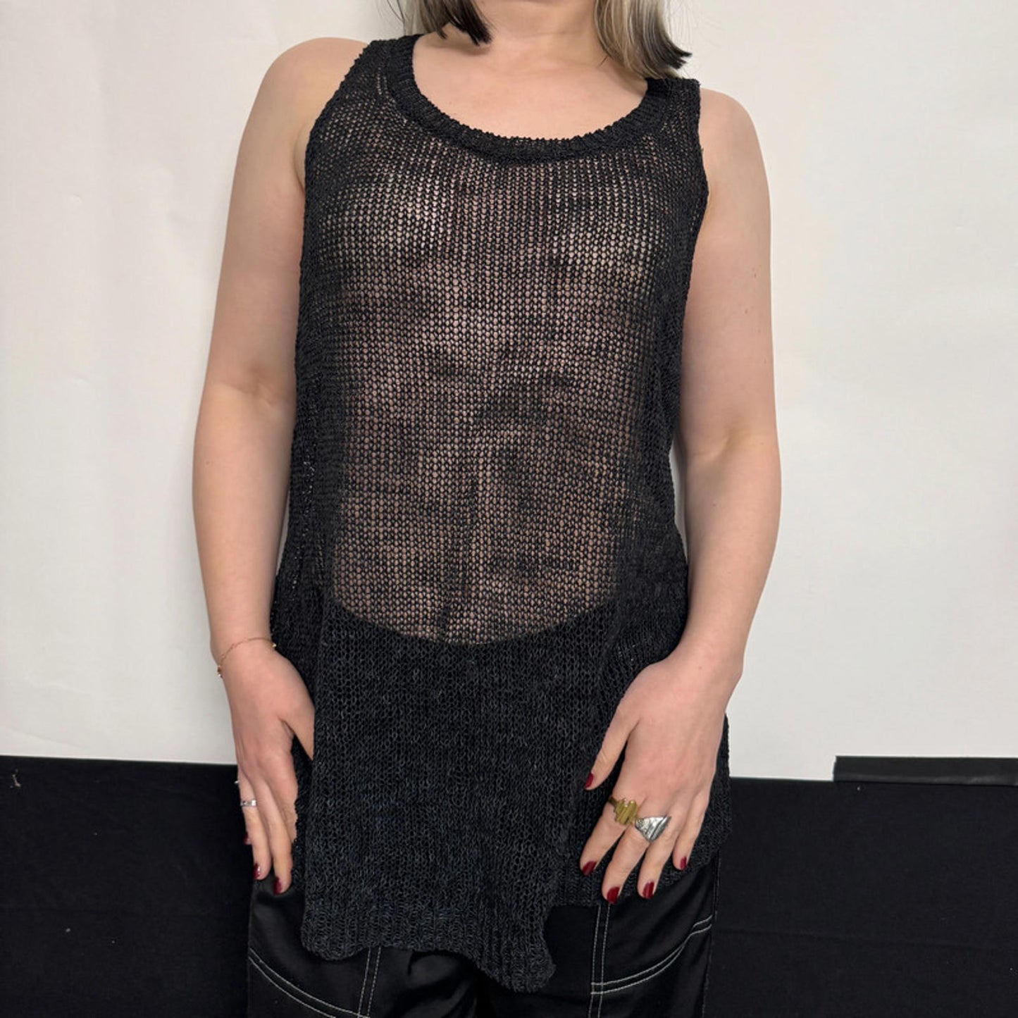 Eileen Fisher sheer loose knit sleeveless vest