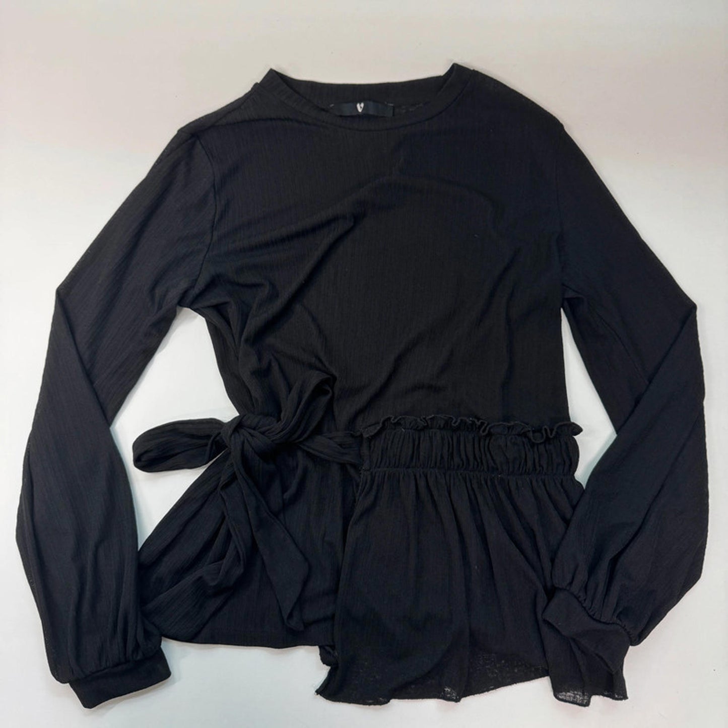 V by Very black sheer tie waist top