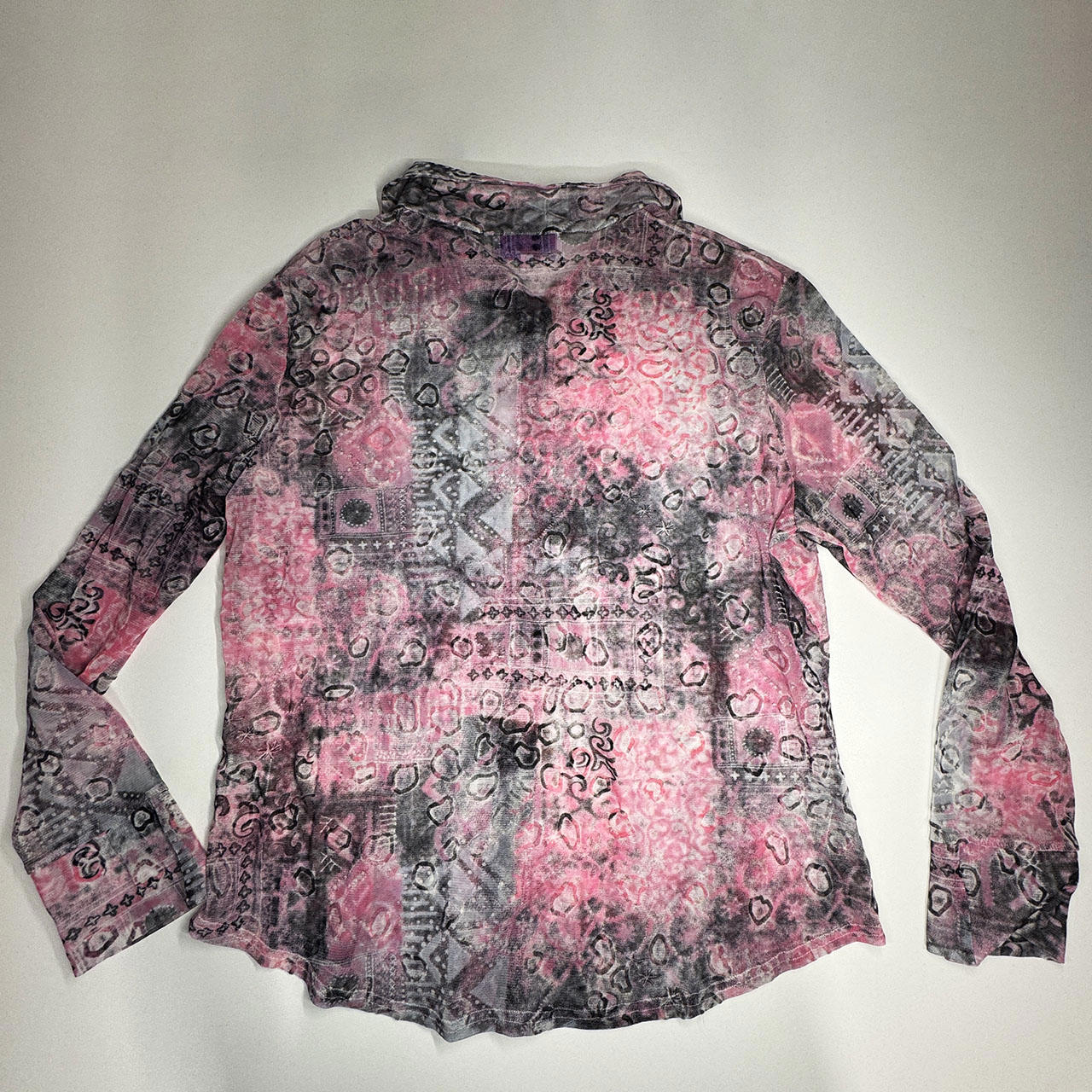 Mesh sheer grey-pink lace shirt M