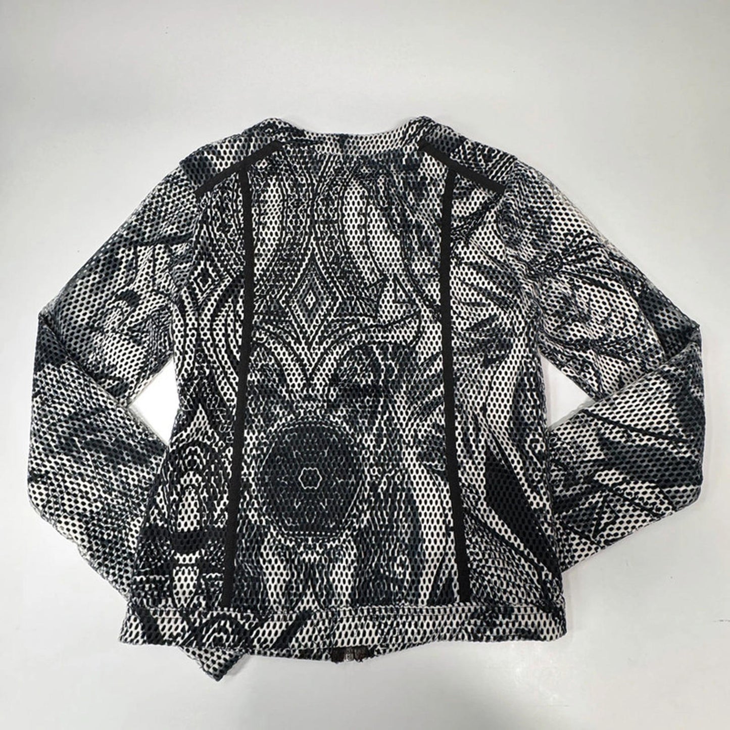 Passport black and white mesh zip-up top
