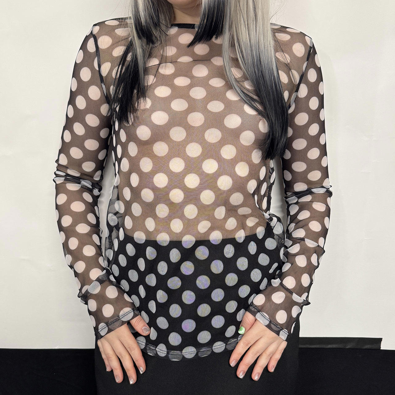 Vintage mesh polka dot longsleeve, S