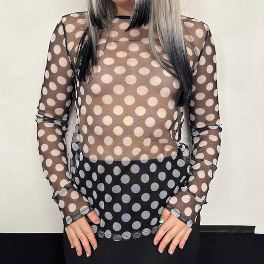 Vintage mesh polka dot longsleeve, S