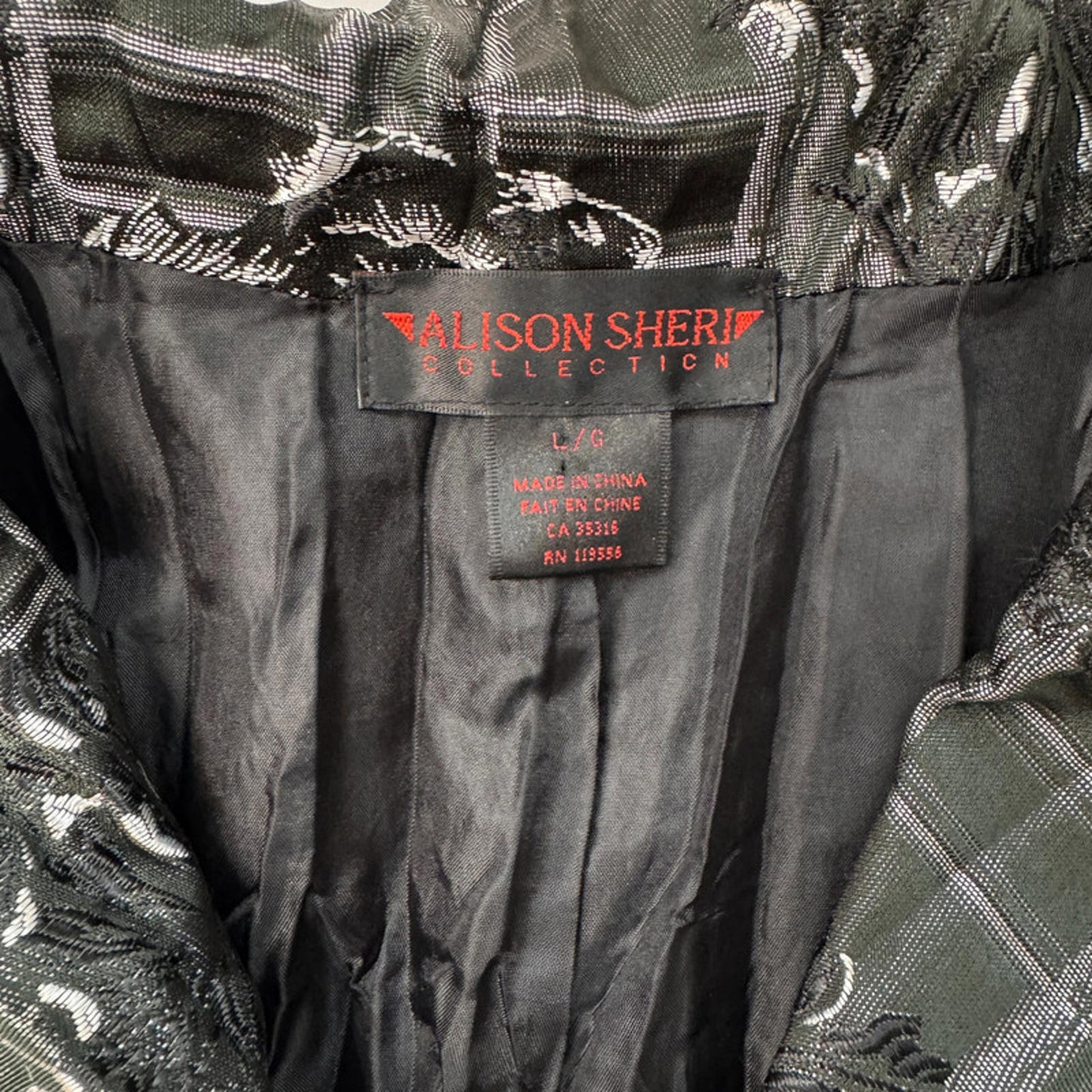 Vintage grey metallic blazer with floral print and crinkled fabric