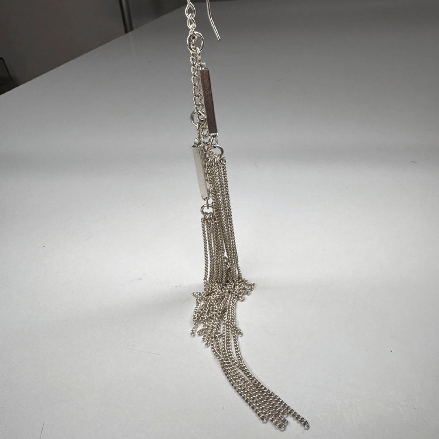 Vintage long silver-tone chain earrings